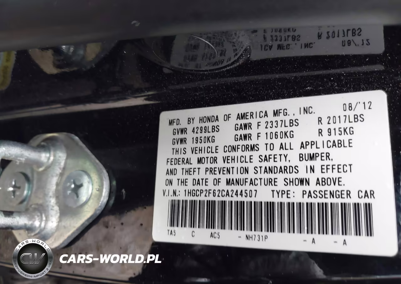 2012 Honda Accord 2.4 Se VIN:1HGCP2F62CA244507 - 9