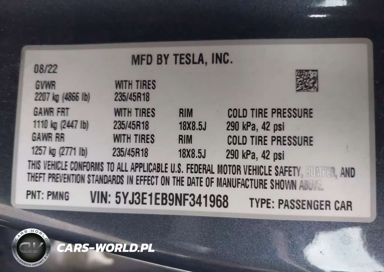 2022 Tesla Model 3 Long Range Dual Motor All-Wheel Drive VIN:5YJ3E1EB9NF341968 - 9