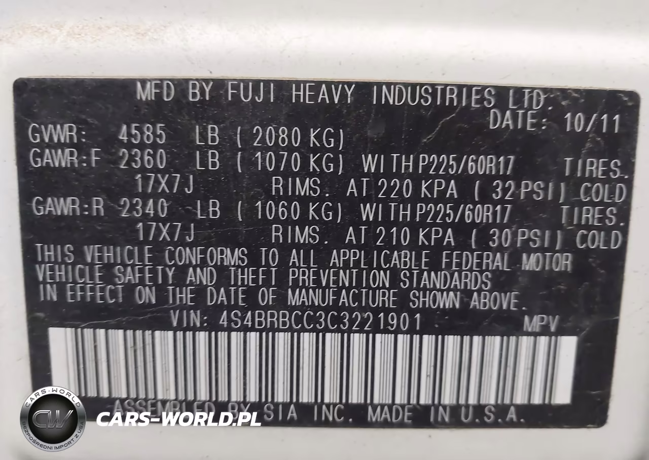 2012 Subaru Outback 2.5I Premium VIN:4S4BRBCC3C3221901 - 9