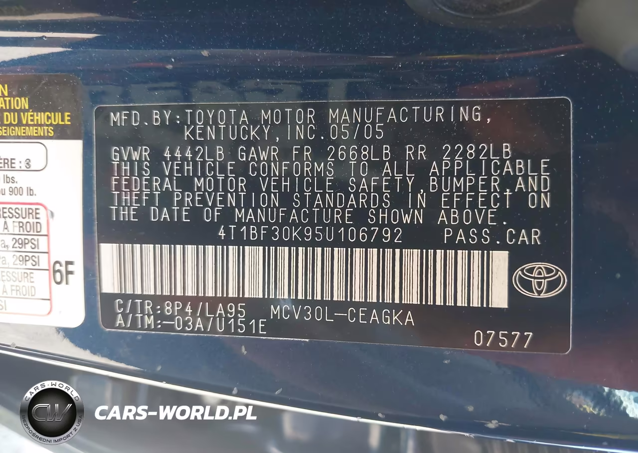 2005 Toyota Camry Xle V6 VIN:4T1BF30K95U106792 - 9