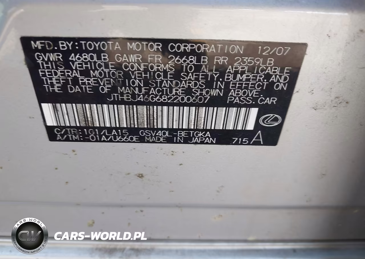 2008 Lexus Es 350 VIN:JTHBJ46G682200607 - 9