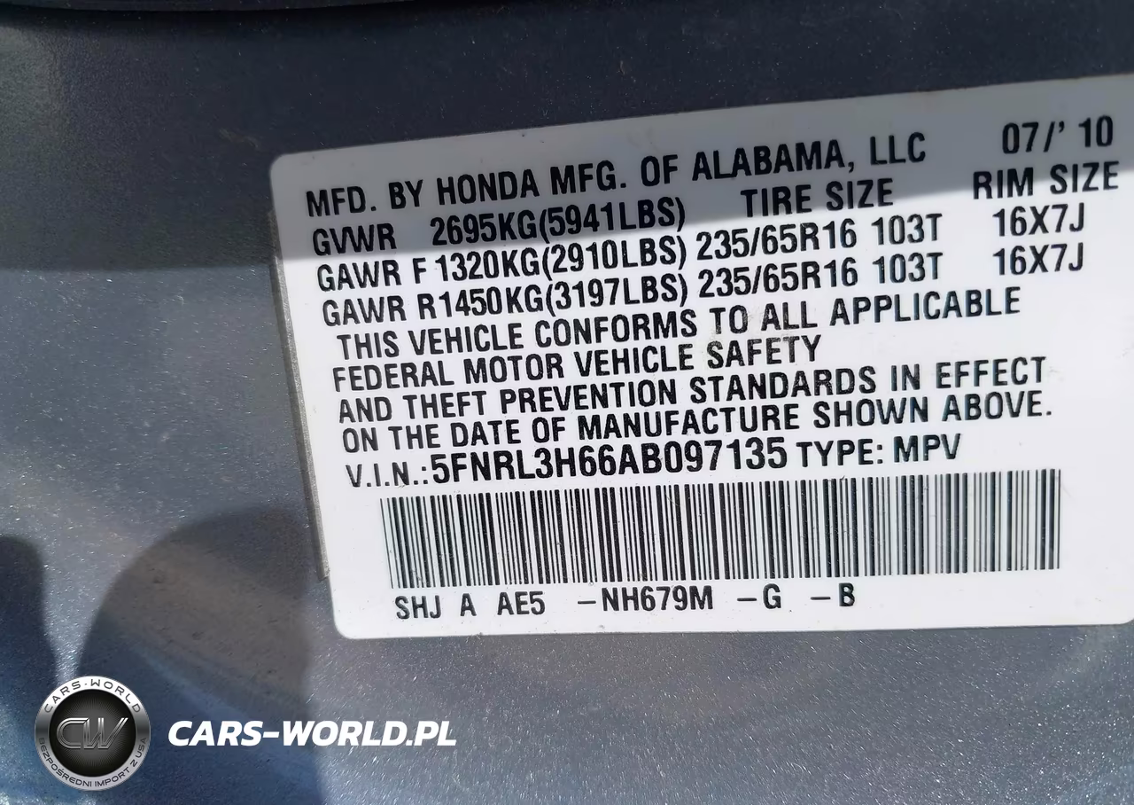 2010 Honda Odyssey Ex-L VIN:5FNRL3H66AB097135 - 9