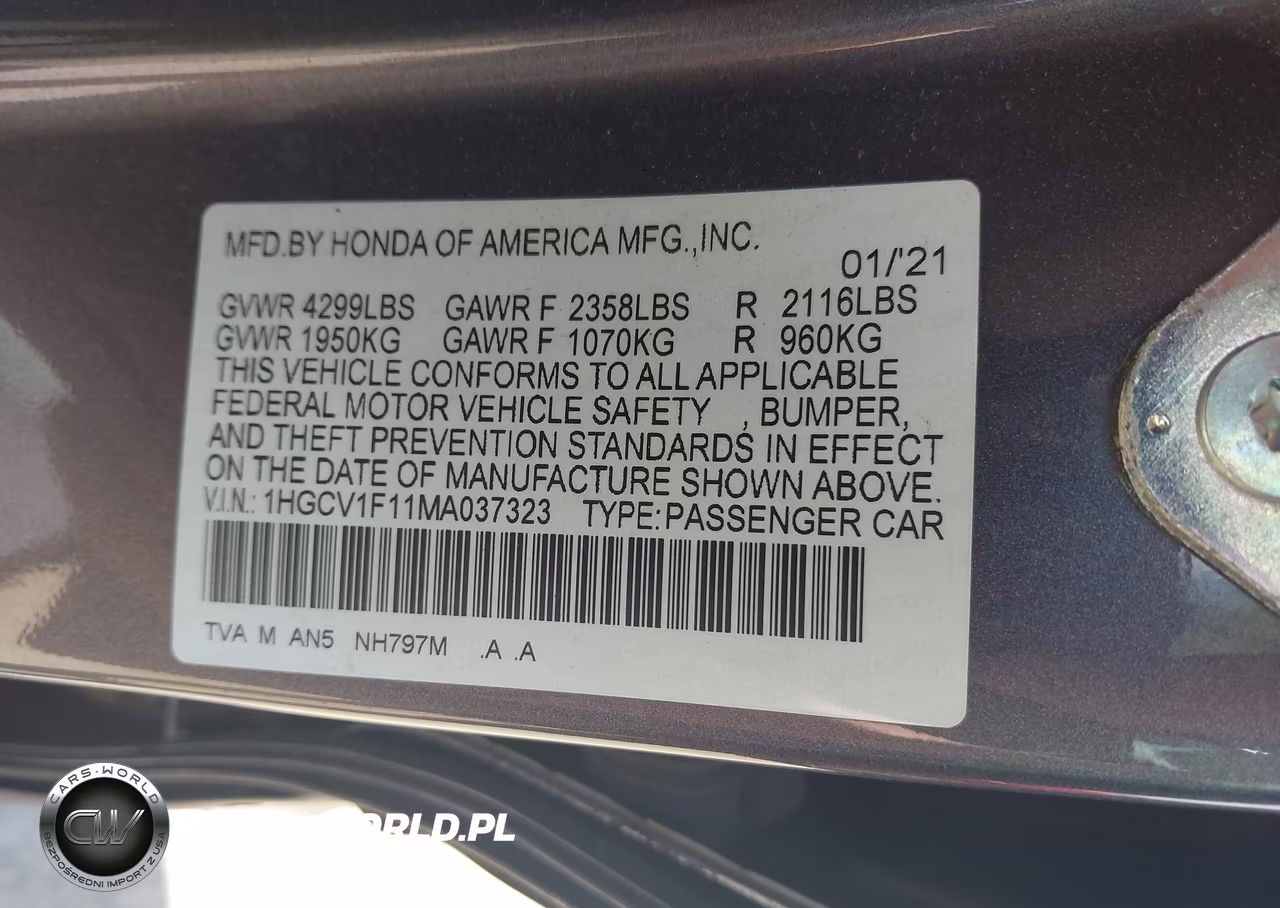 2021 Honda Accord Lx VIN:1HGCV1F11MA037323 - 9