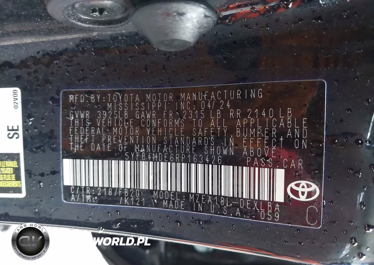 2024 Toyota Corolla Le VIN:5YFB4MDE6RP163426 - 9