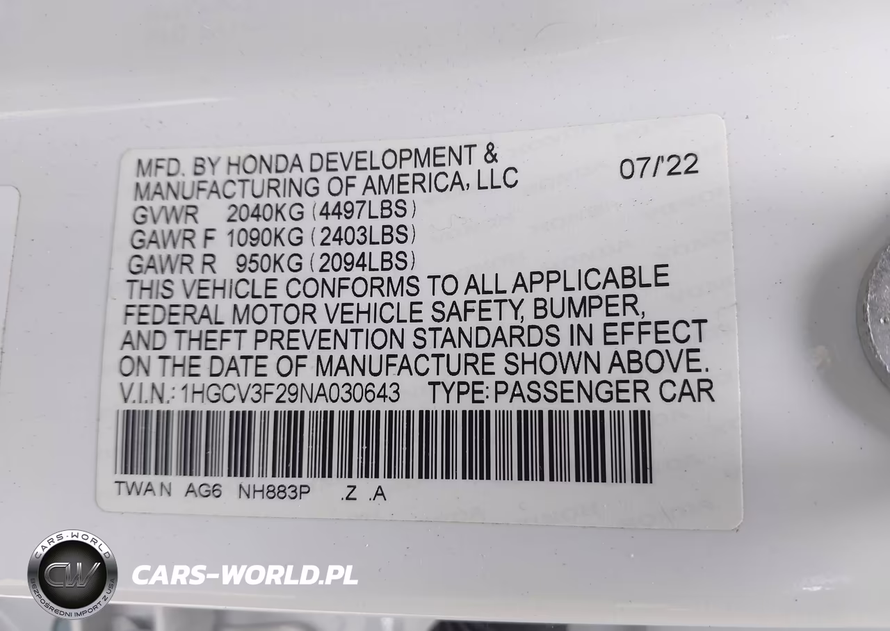 2022 Honda Accord Hybrid Sport VIN:1HGCV3F29NA030643 - 9