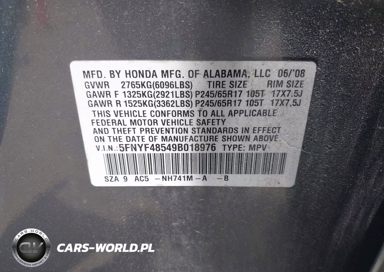 2009 Honda Pilot Ex-L VIN:5FNYF48549B018976 - 9