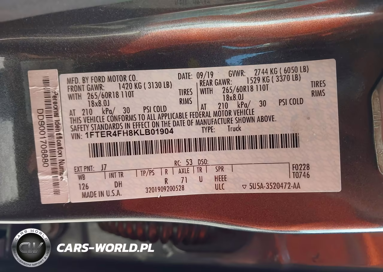 2019 Ford Ranger Lariat VIN:1FTER4FH8KLB01904 - 9