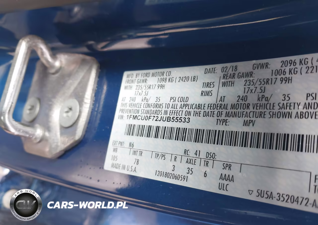 2018 Ford Escape S VIN:1FMCU0F72JUB55533 - 9