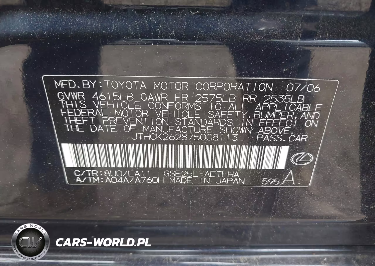 2007 Lexus Is 250 VIN:JTHCK262875008113 - 9