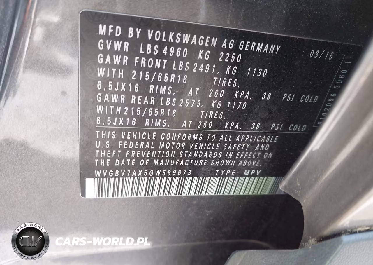 2016 Volkswagen Tiguan S VIN:WVGBV7AX5GW599673 - 9