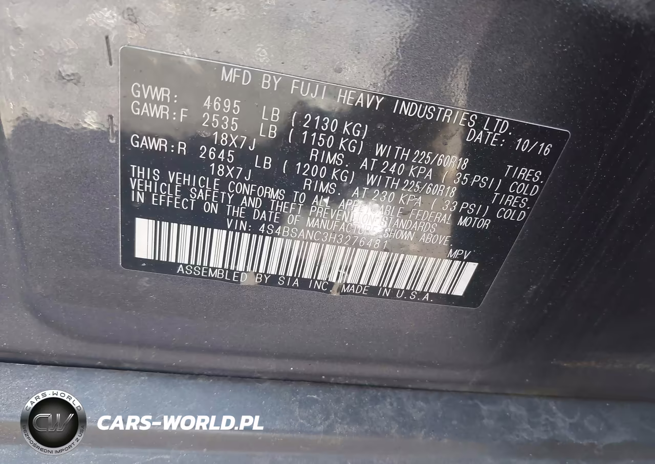 2017 Subaru Outback 2.5I Limited VIN:4S4BSANC3H3276481 - 9