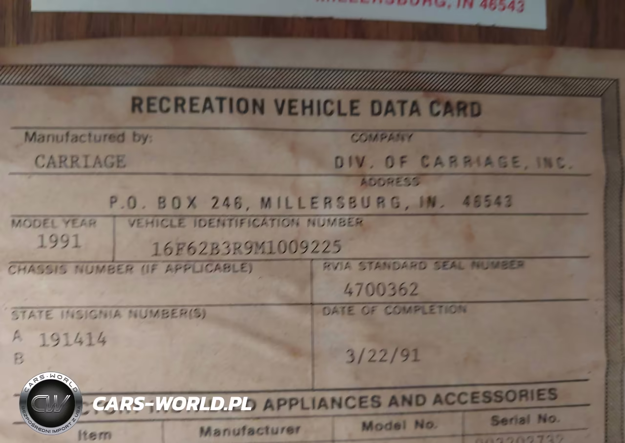 1991 Carriage Other VIN:16F62B3R9M1009225 - 9