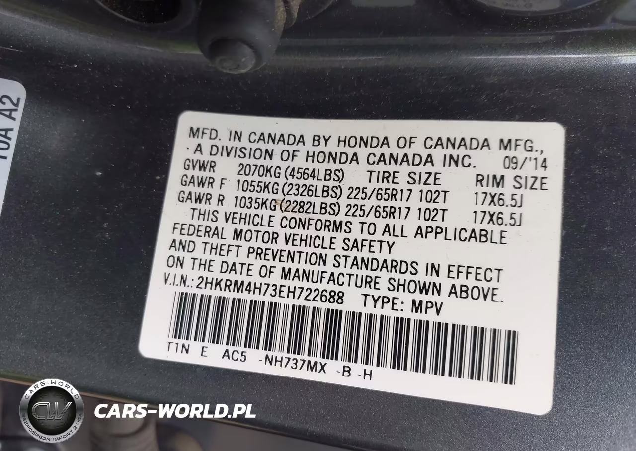 2014 Honda Cr-V Ex-L VIN:2HKRM4H73EH722688 - 9