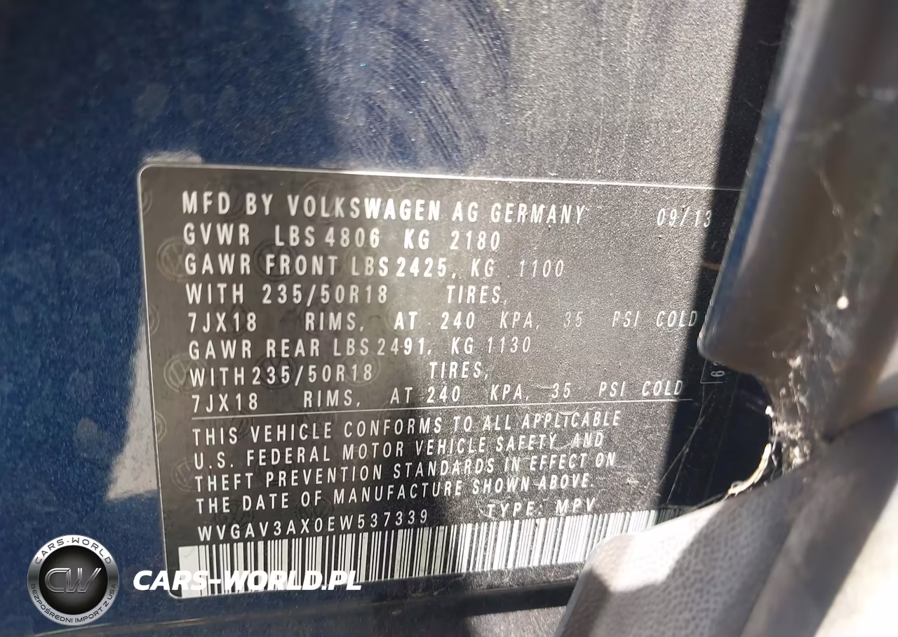 2014 Volkswagen Tiguan Sel VIN:WVGAV3AX0EW537339 - 9