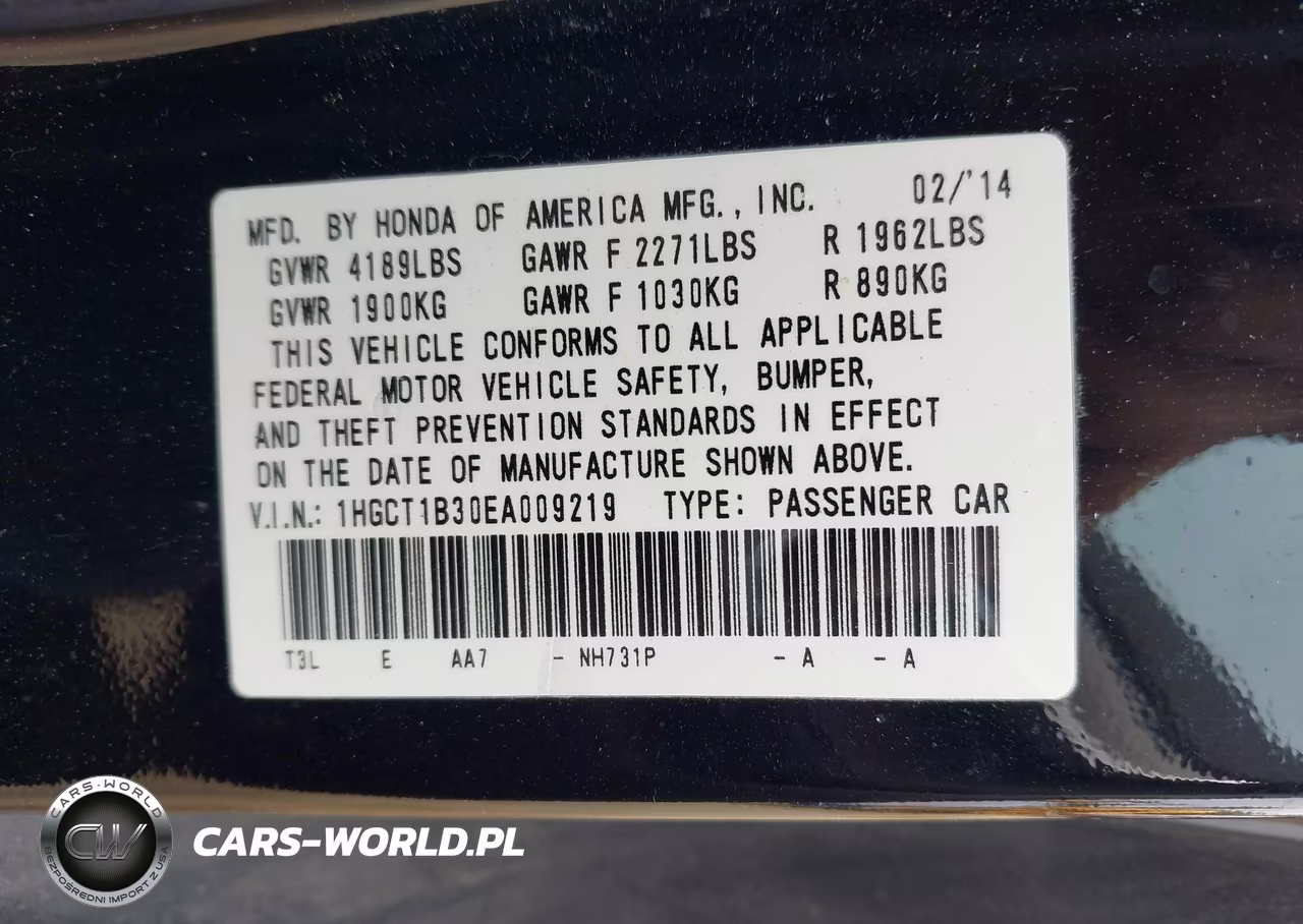 2014 Honda Accord Lx-S VIN:1HGCT1B30EA009219 - 9