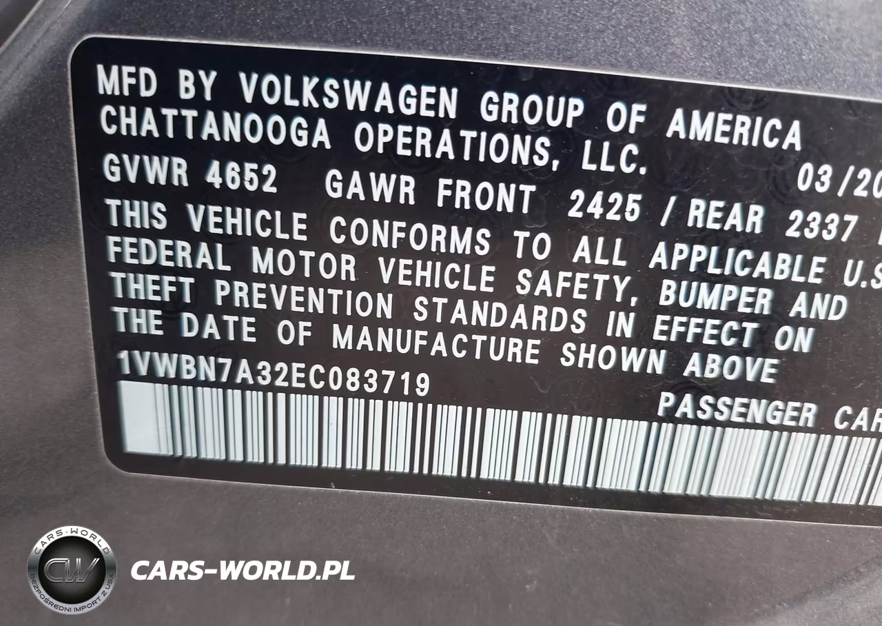2014 Volkswagen Passat 2.0L Tdi Se VIN:1VWBN7A32EC083719 - 9