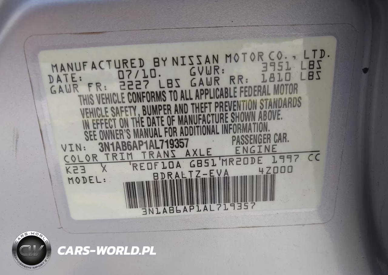 2010 Nissan Sentra 2.0Sr VIN:3N1AB6AP1AL719357 - 9