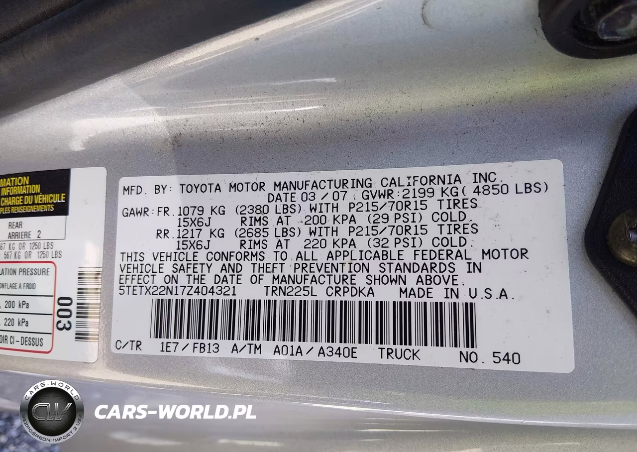 2007 Toyota Tacoma VIN:5TETX22N17Z404321 - 9
