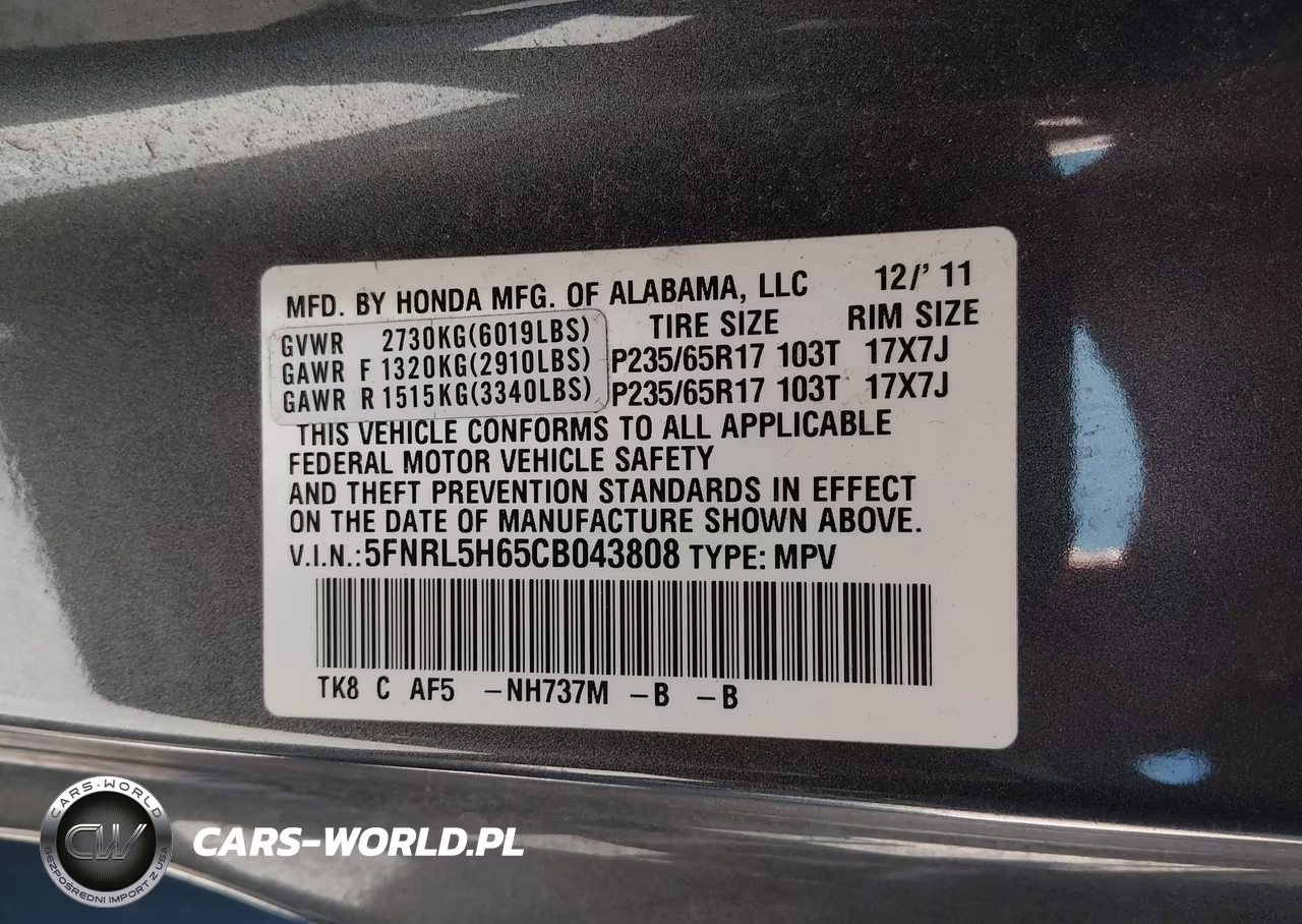 2012 Honda Odyssey Ex-L VIN:5FNRL5H65CB043808 - 9