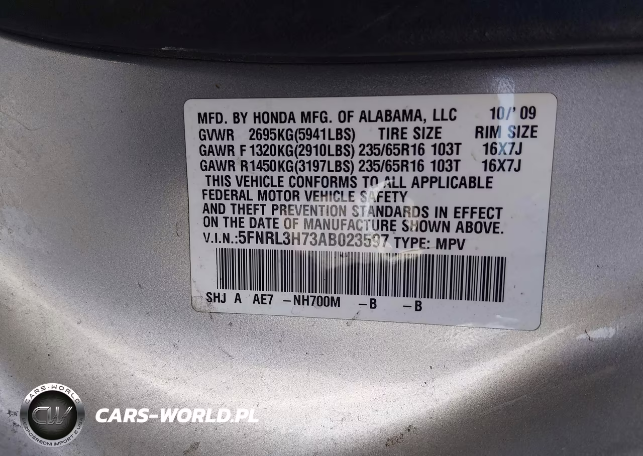 2010 Honda Odyssey Ex-L VIN:5FNRL3H73AB023597 - 9