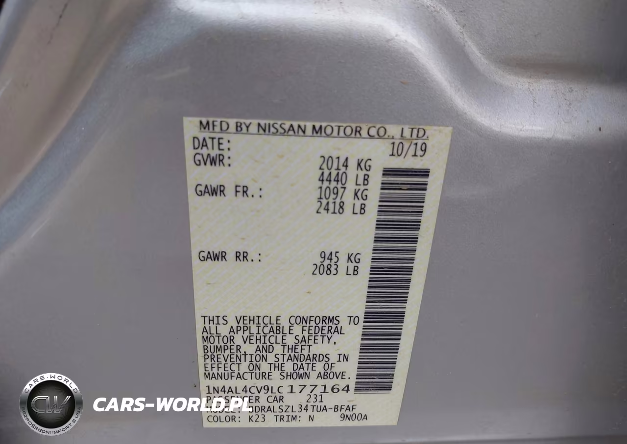 2020 Nissan Altima Sr Vc-Turbo Fwd VIN:1N4AL4CV9LC177164 - 9