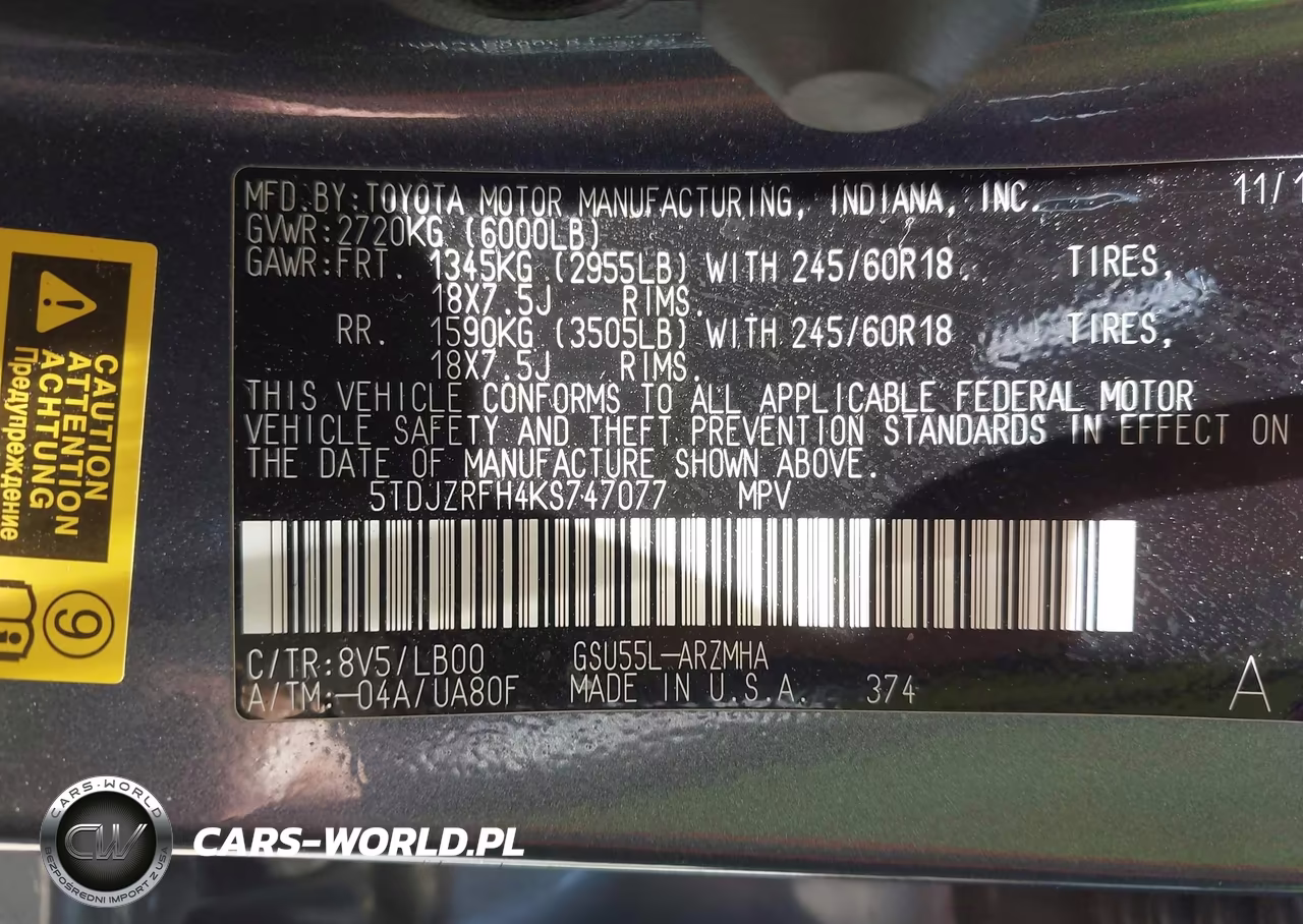 2019 Toyota Highlander Xle VIN:5TDJZRFH4KS747077 - 9