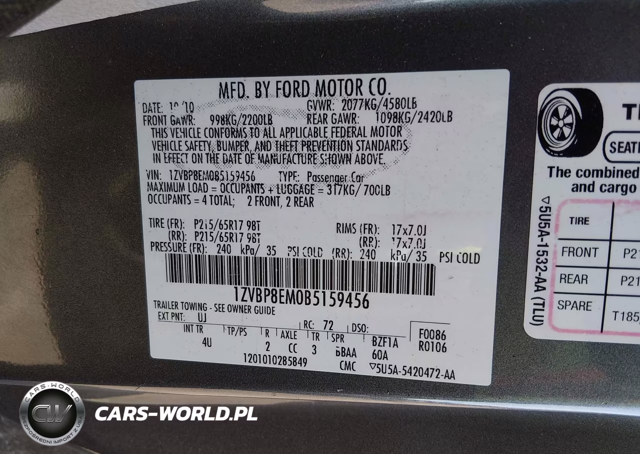 2011 Ford Mustang V6 Premium VIN:1ZVBP8EM0B5159456 - 9
