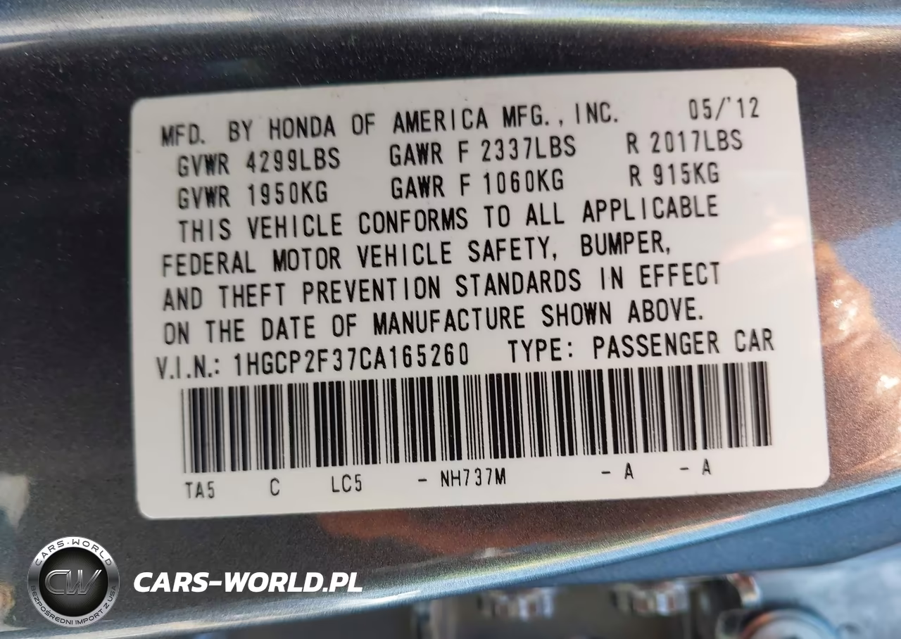2012 Honda Accord 2.4 Lx VIN:1HGCP2F37CA165260 - 9