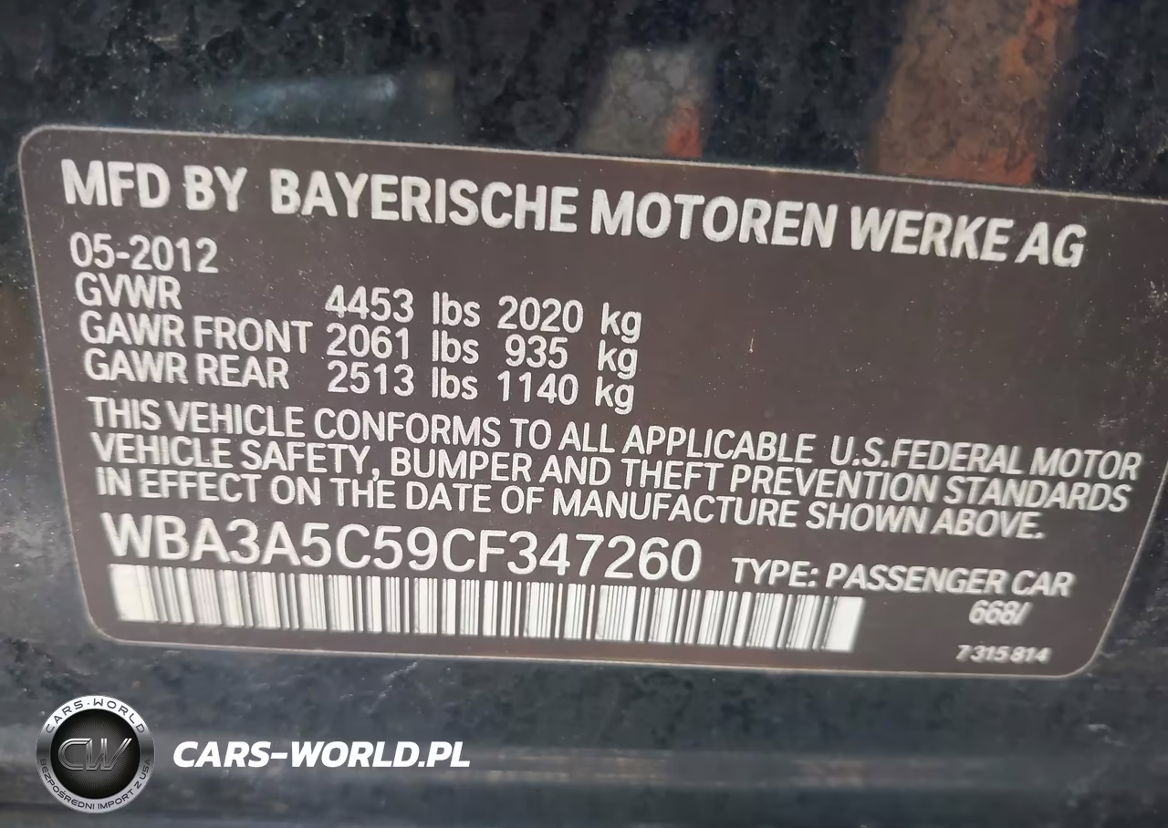 2012 BMW 328I VIN:WBA3A5C59CF347260 - 9