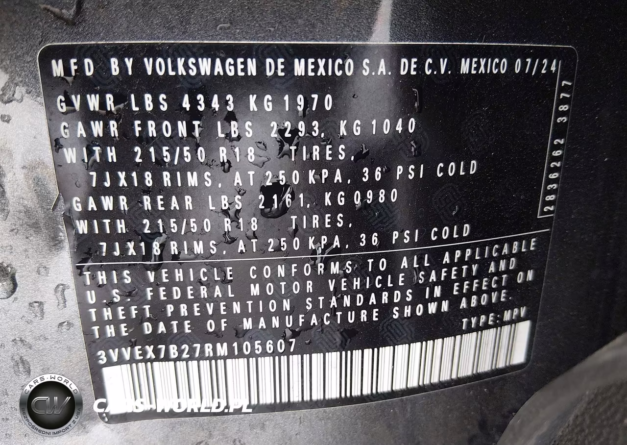 2024 Volkswagen Taos 1.5T Se VIN:3VVEX7B27RM105607 - 9
