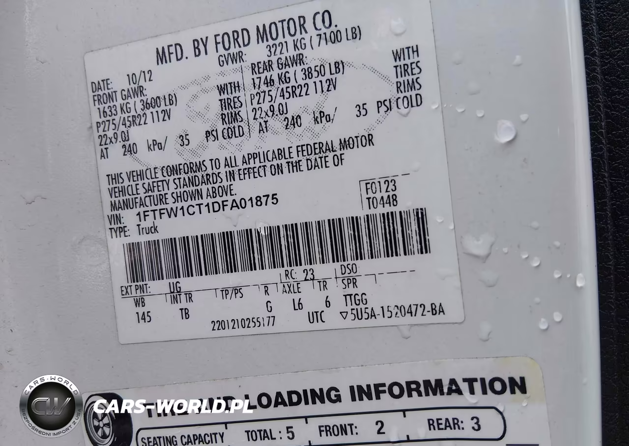 2013 Ford F-150 Limited VIN:1FTFW1CT1DFA01875 - 9