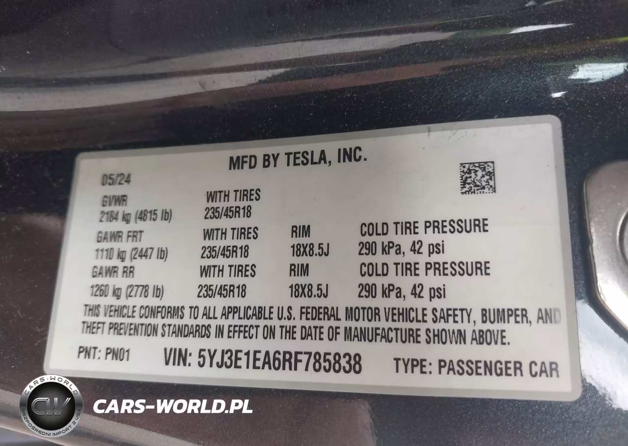 2024 Tesla Model 3 VIN:5YJ3E1EA6RF785838 - 9