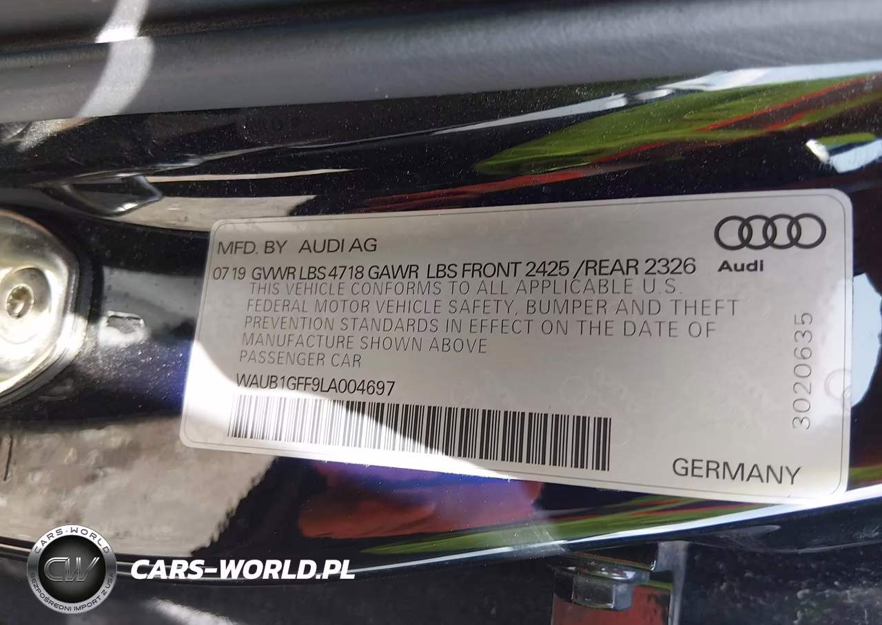 2020 Audi S3 Premium Tfsi Quattro S Tronic VIN:WAUB1GFF9LA004697 - 9