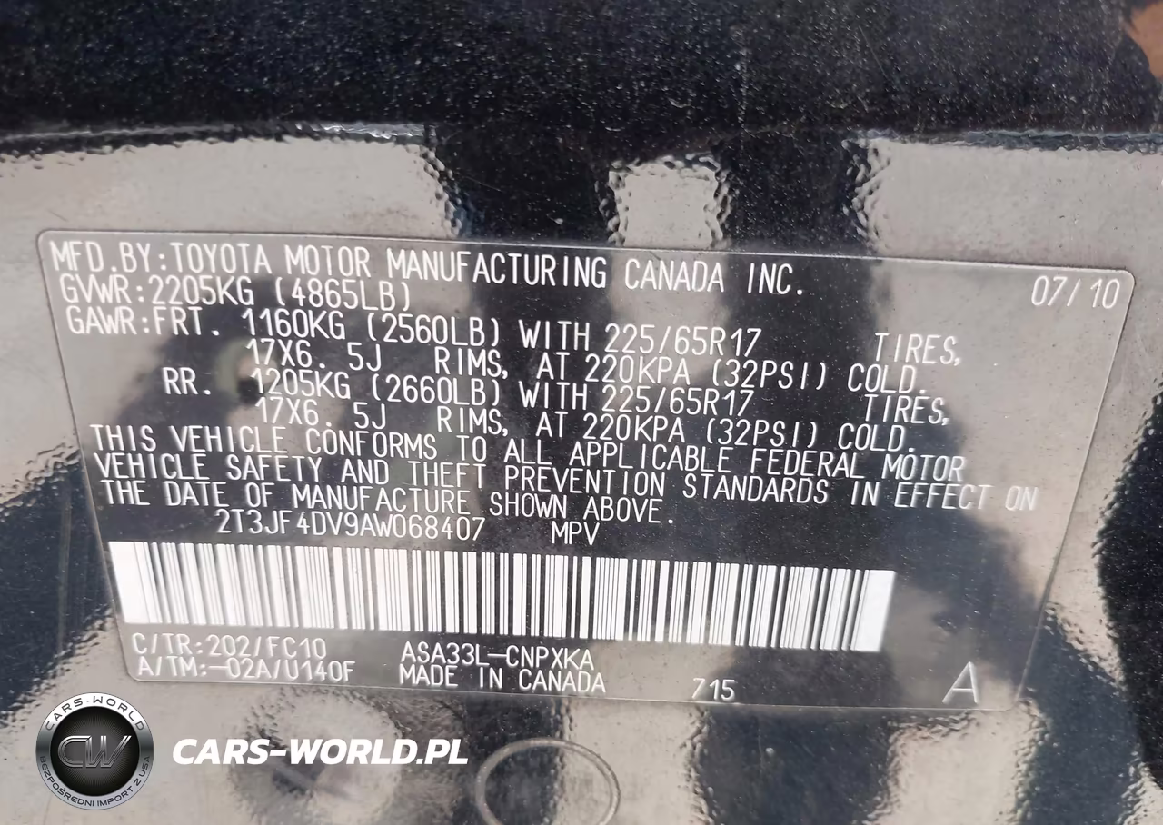 2010 Toyota Rav4 VIN:2T3JF4DV9AW068407 - 9