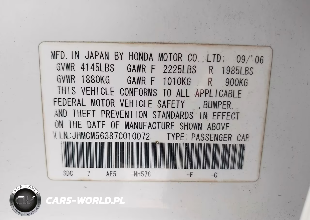 2007 Honda Accord 2.4 Se VIN:JHMCM56387C010072 - 9