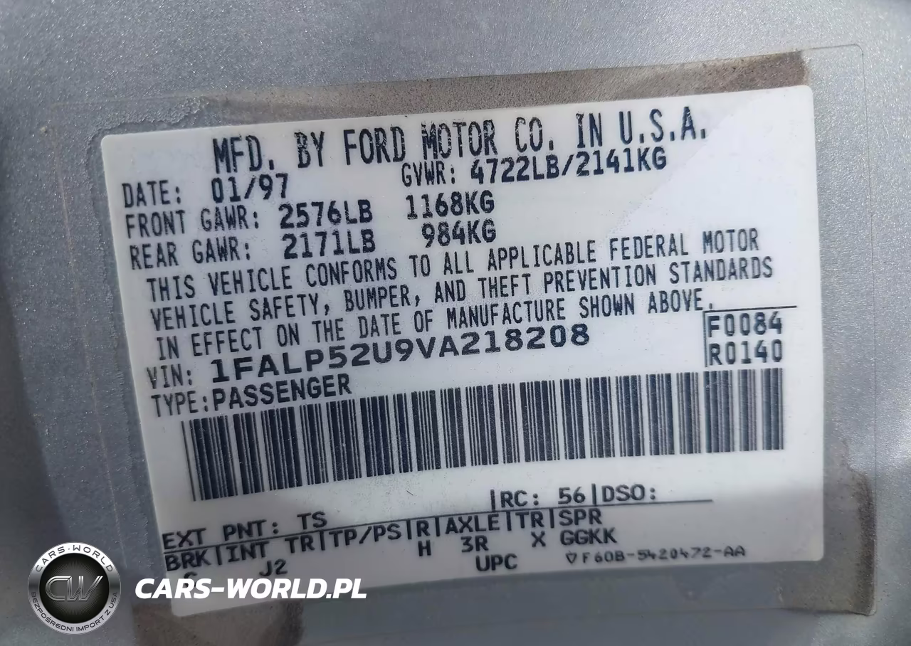 1997 Ford Taurus Gl VIN:1FALP52U9VA218208 - 9