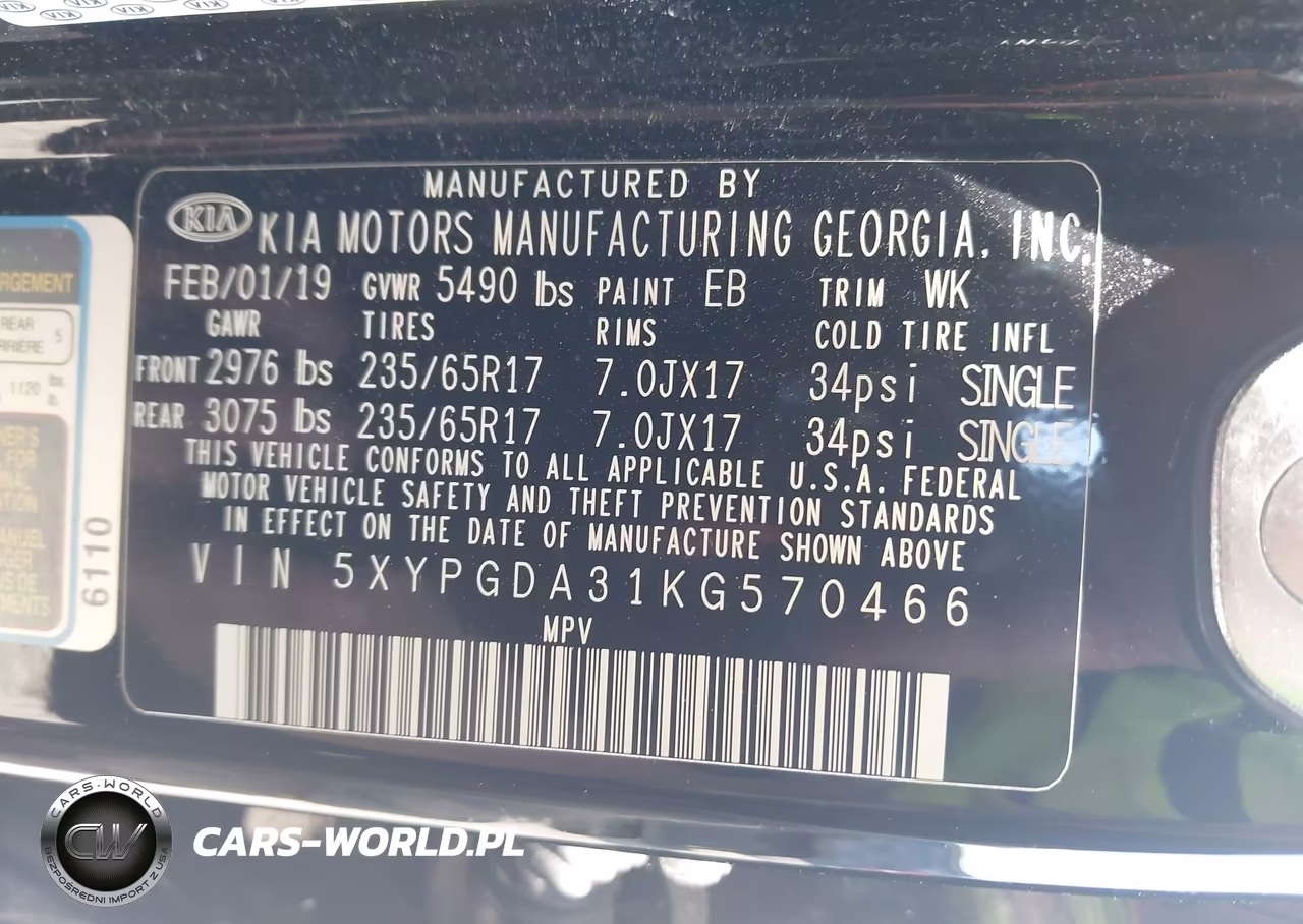 2019 Kia Sorento 2.4L Lx VIN:5XYPGDA31KG570466 - 9