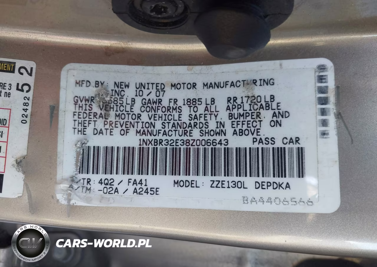 2008 Toyota Corolla Ce VIN:1NXBR32E38Z006643 - 9