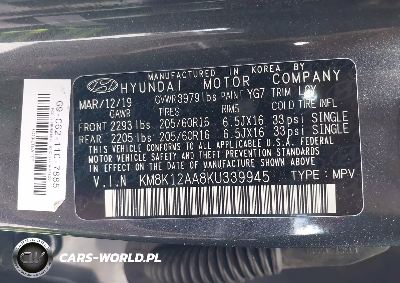 2019 Hyundai Kona Se VIN:KM8K12AA8KU339945 - 9