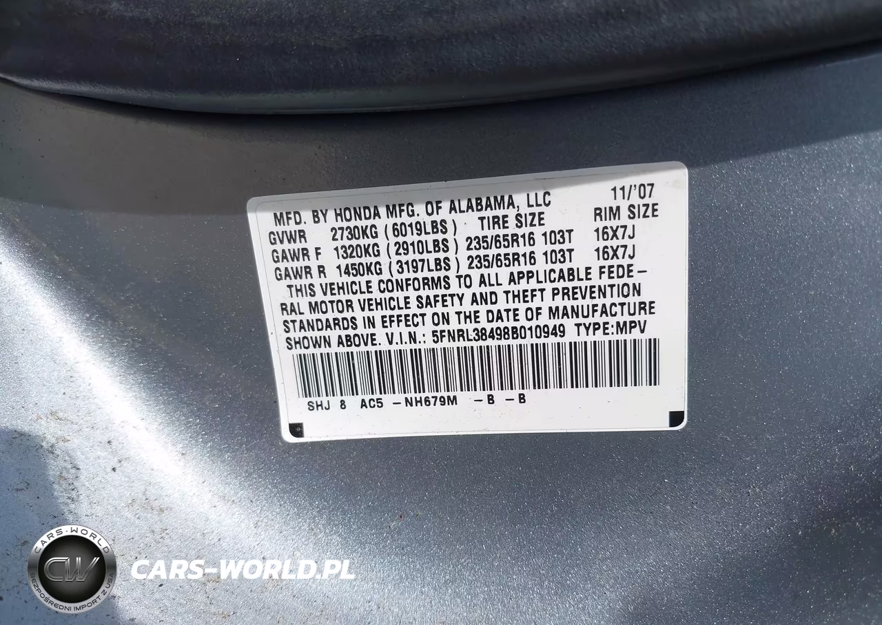 2008 Honda Odyssey Ex VIN:5FNRL38498B010949 - 9