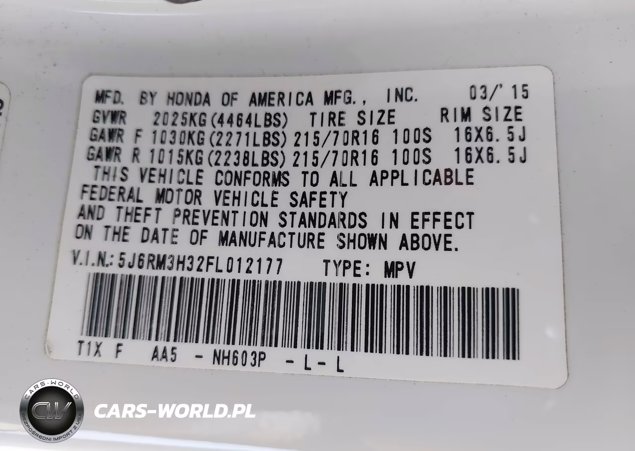 2015 Honda Cr-V Lx VIN:5J6RM3H32FL012177 - 9