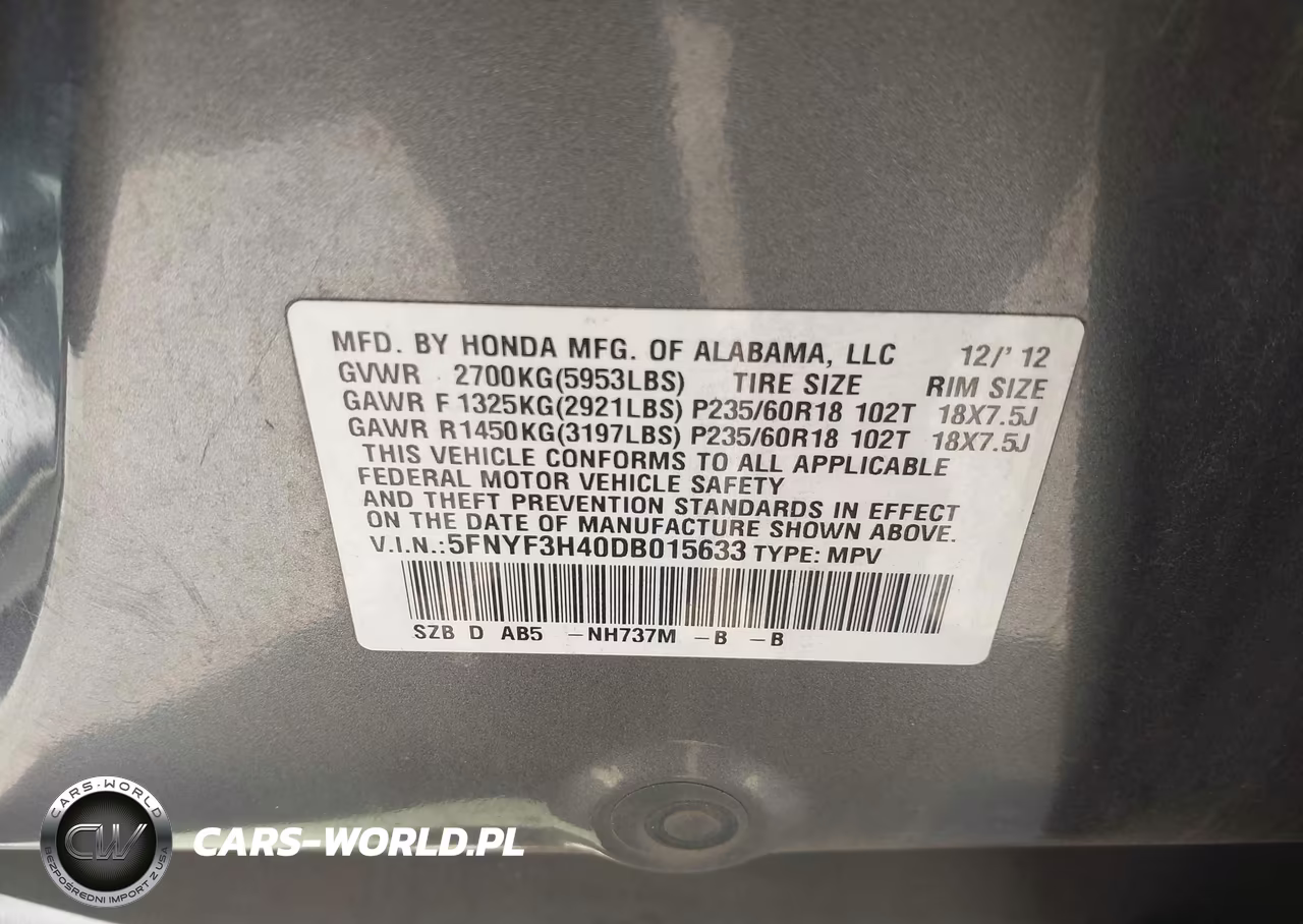 2013 Honda Pilot Ex VIN:5FNYF3H40DB015633 - 9