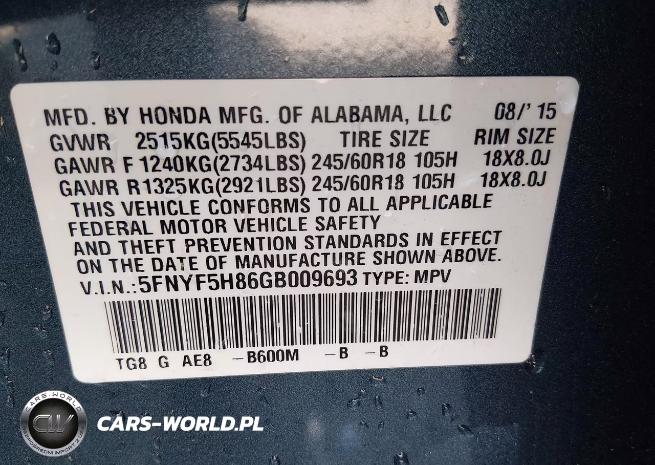2016 Honda Pilot Ex-L VIN:5FNYF5H86GB009693 - 9