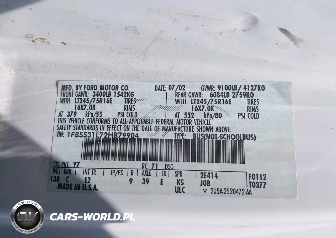 2002 Ford E-350 Super Duty Xl-Xlt VIN:1FBSS31L72HB79904 - 9