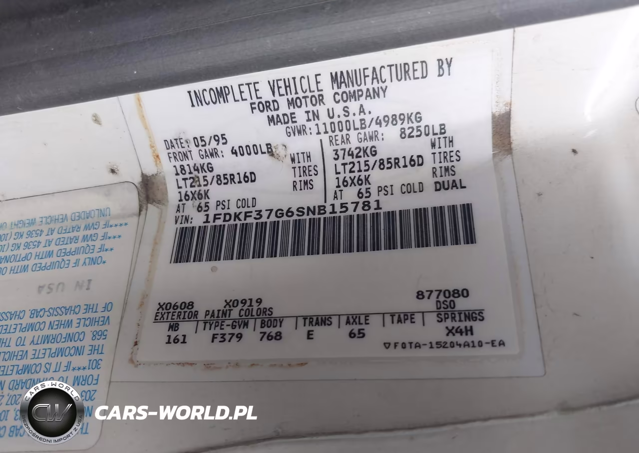 1995 Ford F350 VIN:1FDKF37G6SNB15781 - 9