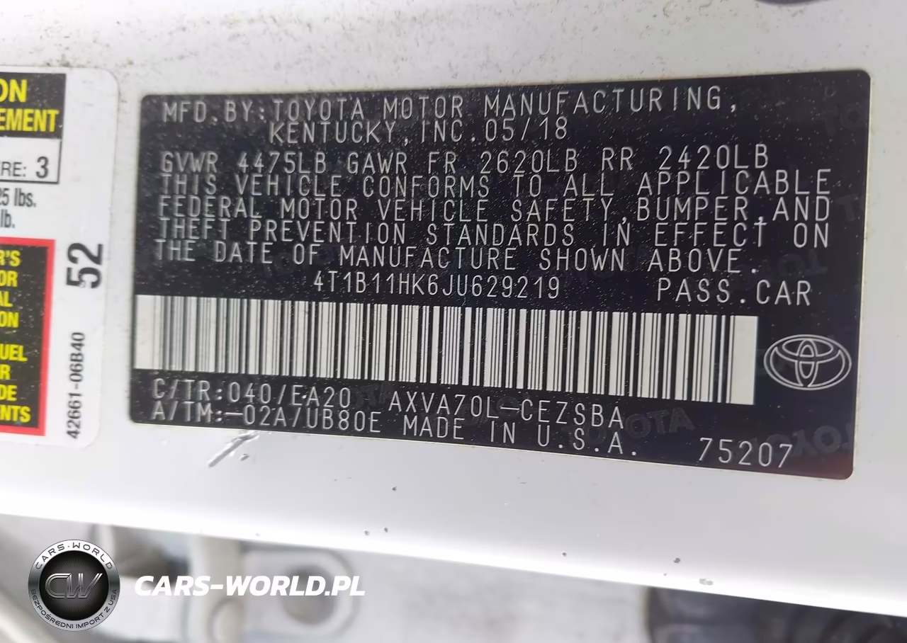 2018 Toyota Camry Se VIN:4T1B11HK6JU629219 - 9