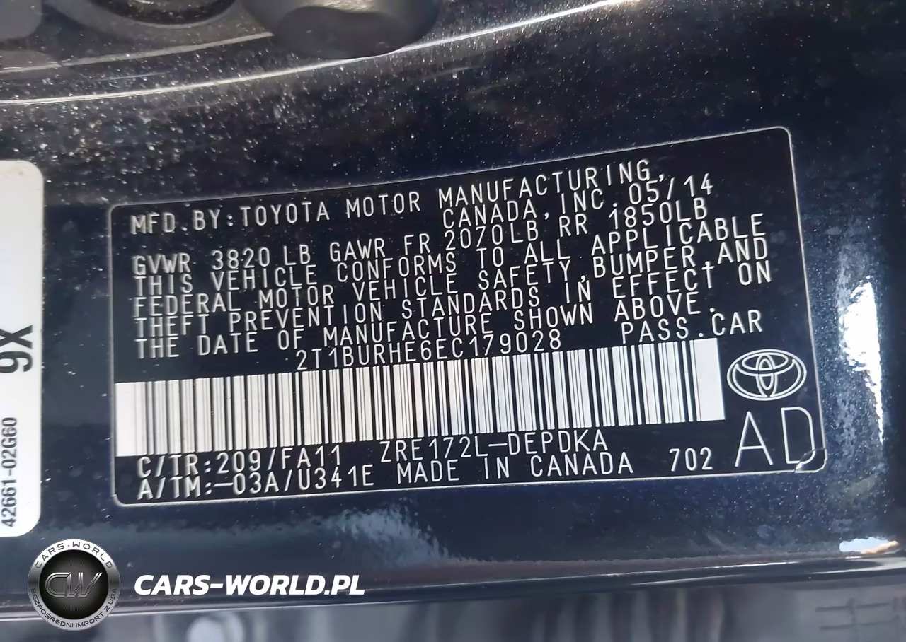 2014 Toyota Corolla L VIN:2T1BURHE6EC179028 - 9