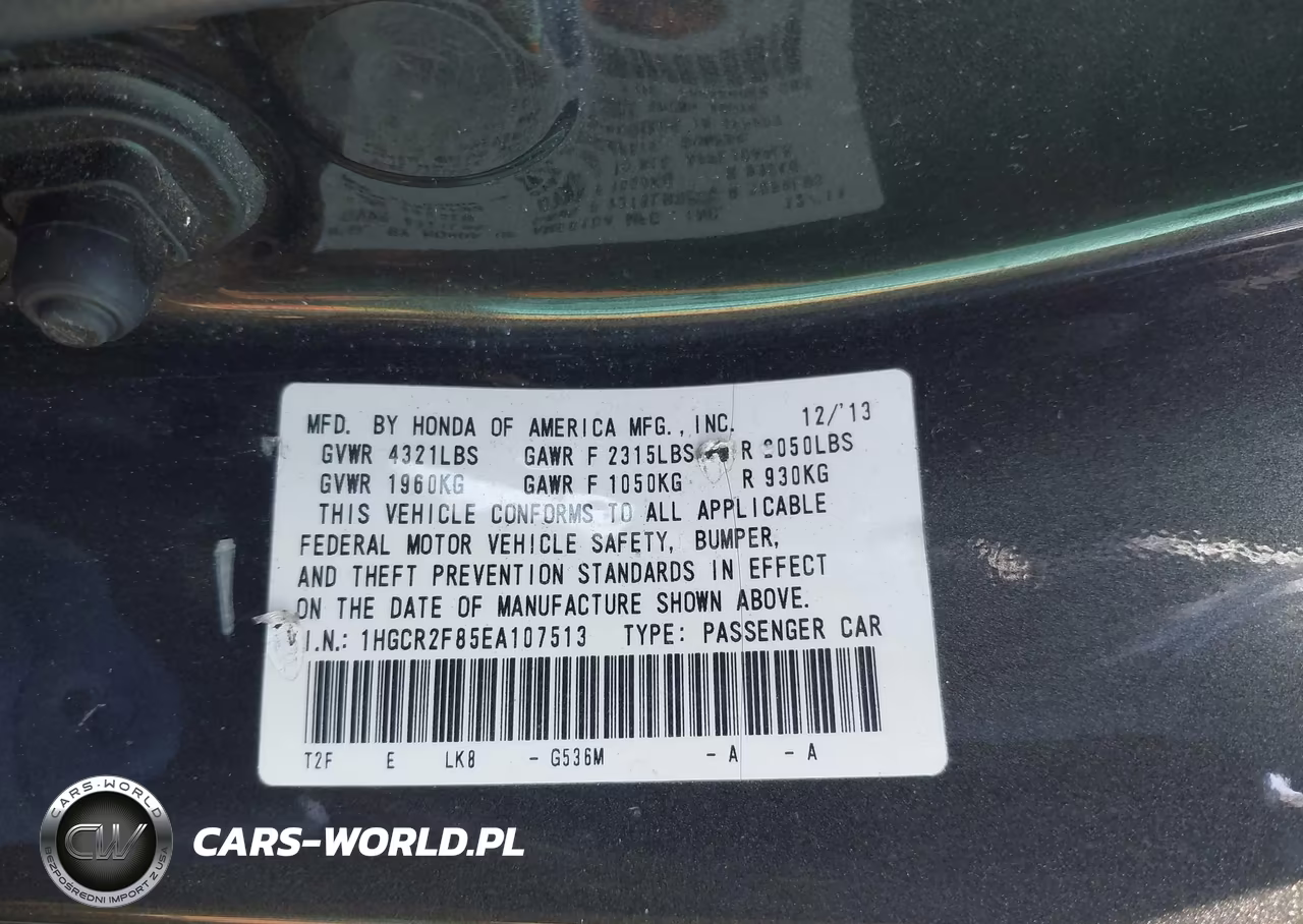 2014 Honda Accord Ex-L VIN:1HGCR2F85EA107513 - 9