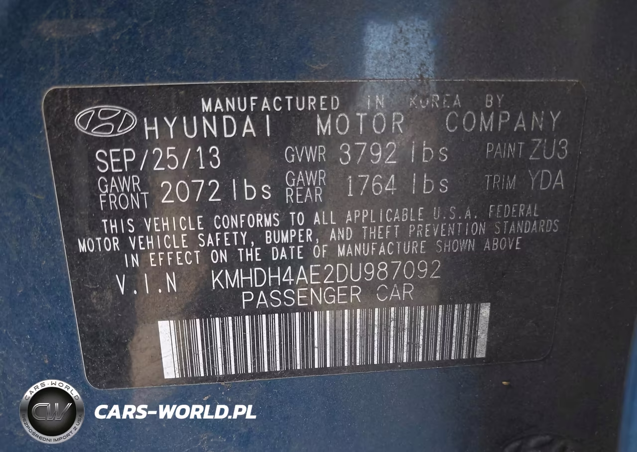 2013 Hyundai Elantra Gls VIN:KMHDH4AE2DU987092 - 9