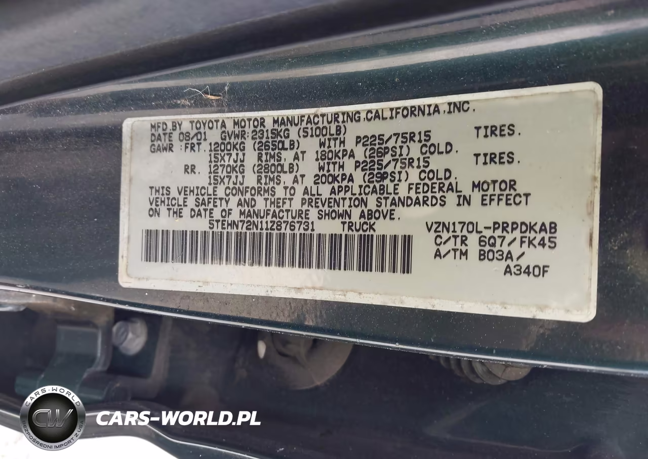 2001 Toyota Tacoma Base V6 VIN:5TEHN72N11Z876731 - 9